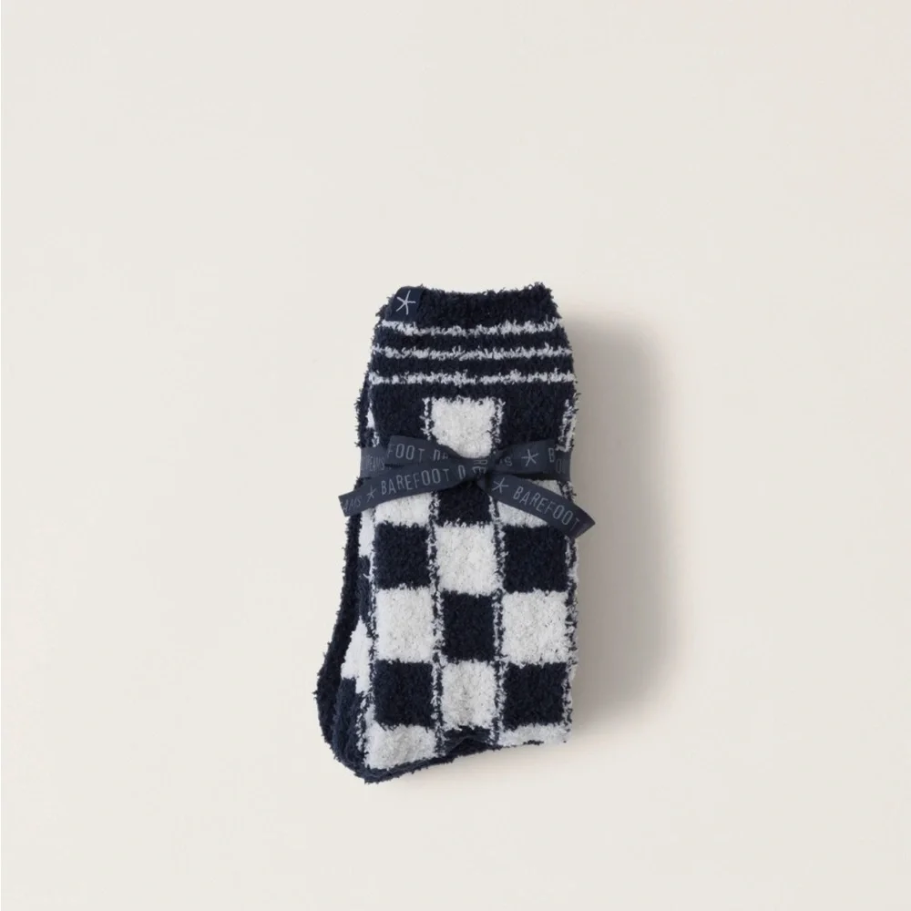 NWT Barefoot Dreams CozyChic checks & stripes socks set -indigo multi